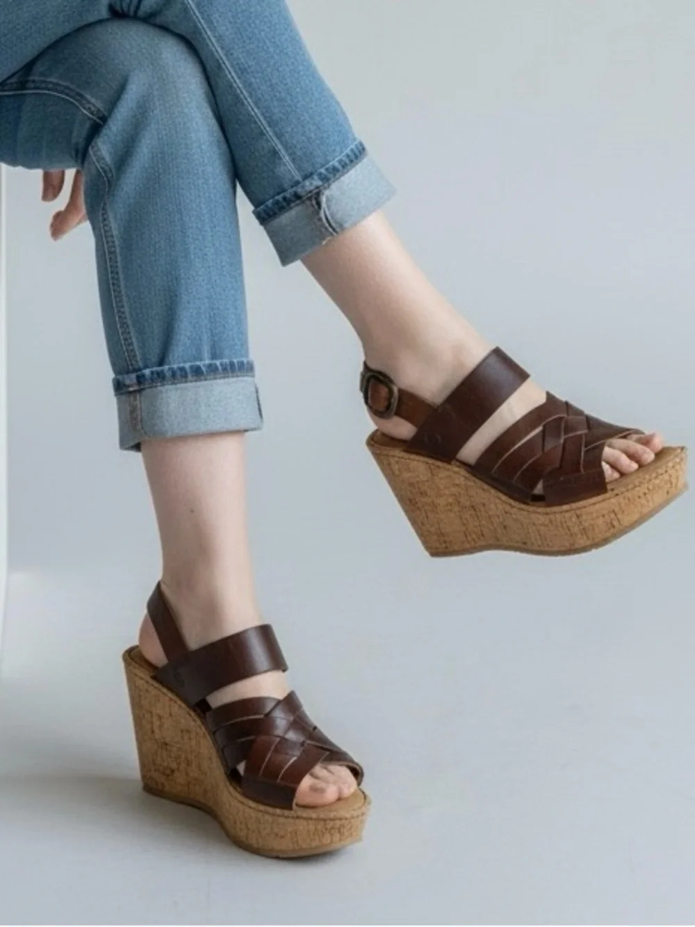 Born Surya Women Brown Leather Woven Slingback Sandals Size 7